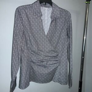 Talbots Surplice Faux Wrap Top Blouse sz 12P Swirl pattern long sleeve